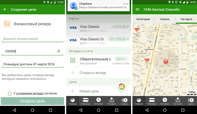 Дополнительные информационные разделы в приложении Сбербанк ОнЛайн для Android