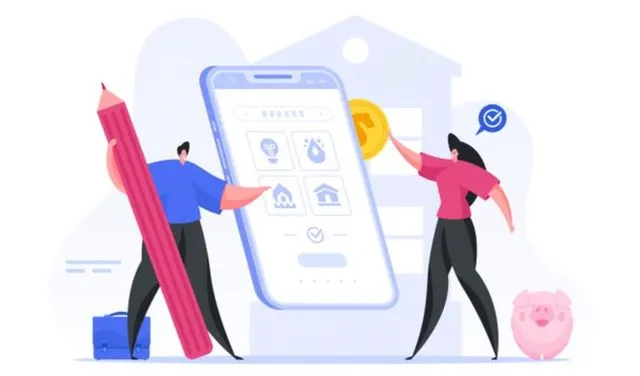 Семья оплачивает коммунальные услуги через онлайн-приложение на смартфоне