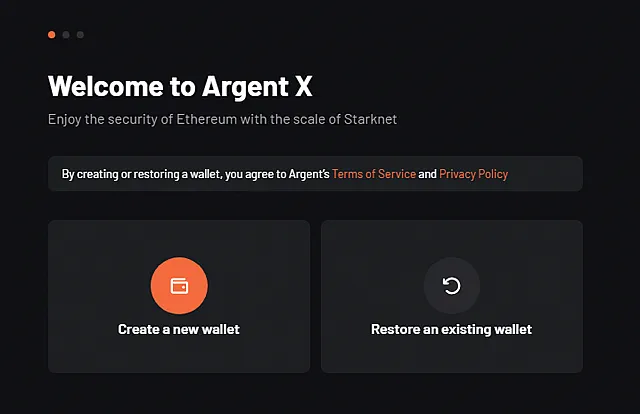 Первый запуск расширения Argent X после установки в браузер