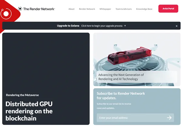 Главная страница Render Network для децентрализованного графического рендеринга