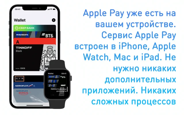 Услуга Apple Pay на смартфоне и в умных часах