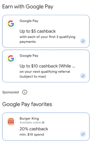 Список предложений от продавцов в приложении Google Pay