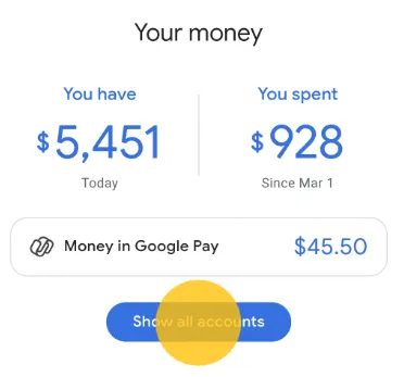 Показать все аккаунты приложения Google Pay
