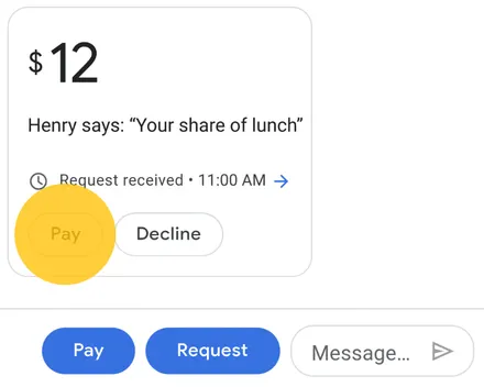 Реакция на запрос перевода денег в Google Pay