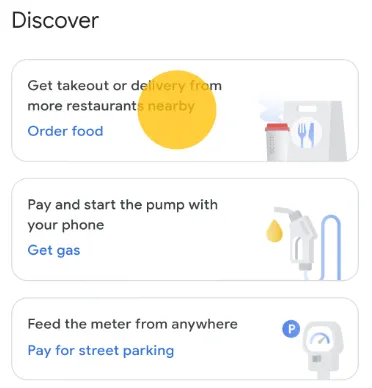 Функция заказа еды с помощью приложения Google Pay