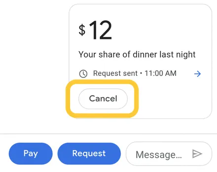 Отмета запроса перевода денег в Google Pay