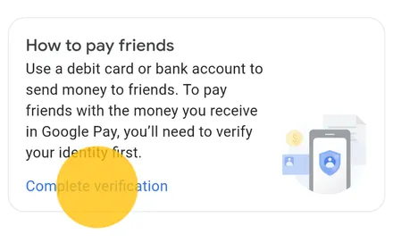 Ссылка для перехода к проверке личности в приложении Google Pay