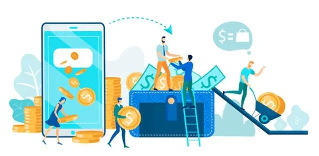 Иллюстрация использования мобильного банкинга для управления деньгами